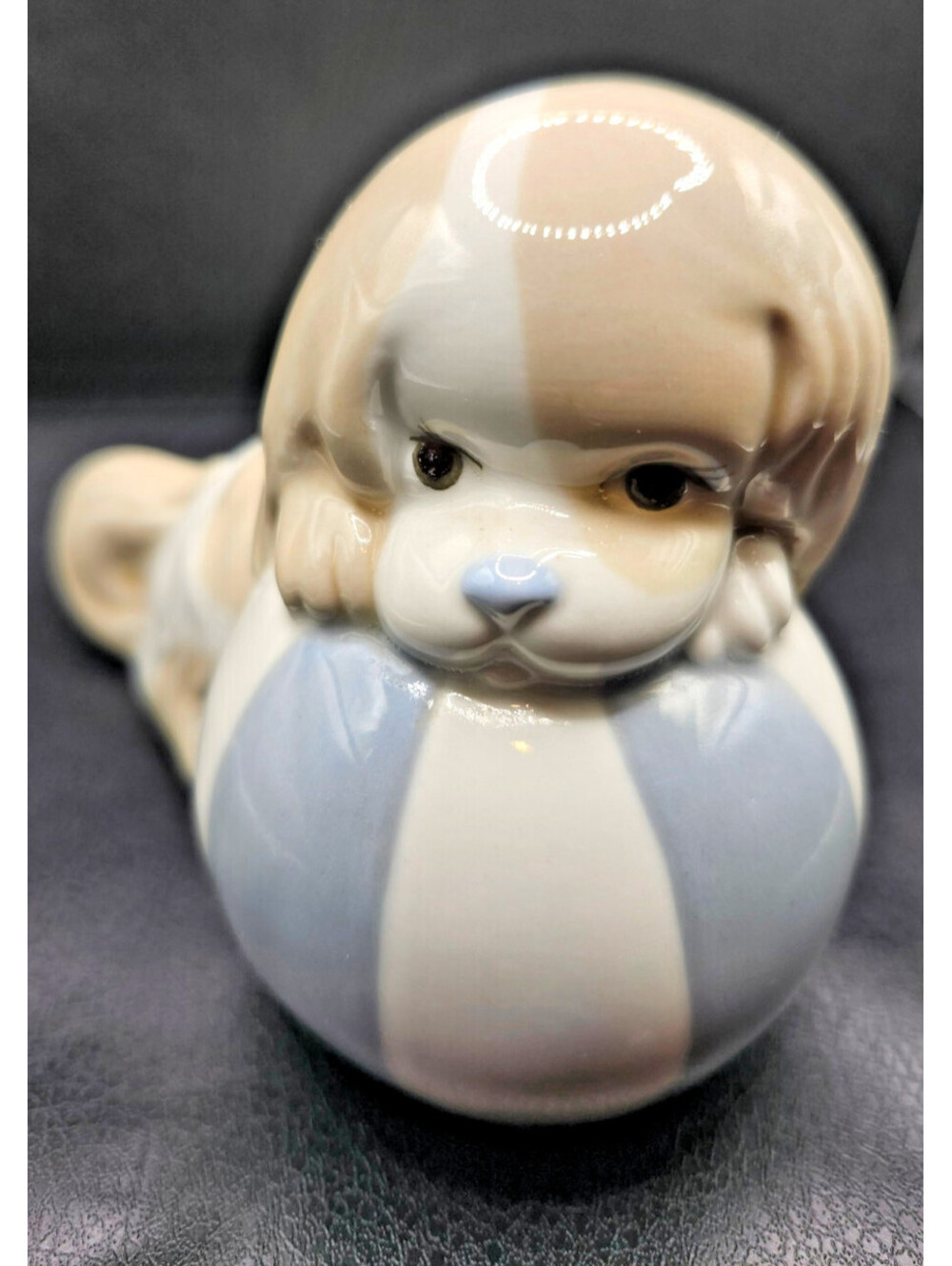 Miquel Requena Porcelain Dog Figurine Puppy on Ball Cuart De Poblet Spain Vtg